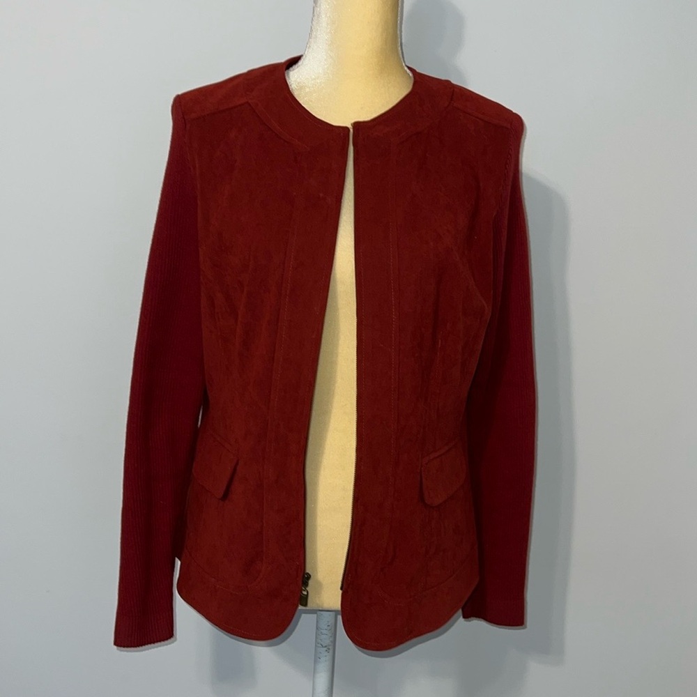 Hartfield Design Burgandy Zipper Jacket with Shoulder Pads Size Medium